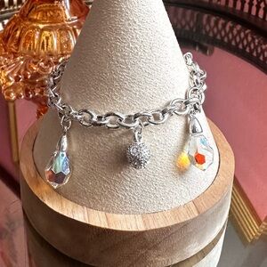 Givenchy Swarovski Crystal Teardrops Silver Chain Charm Bracelet